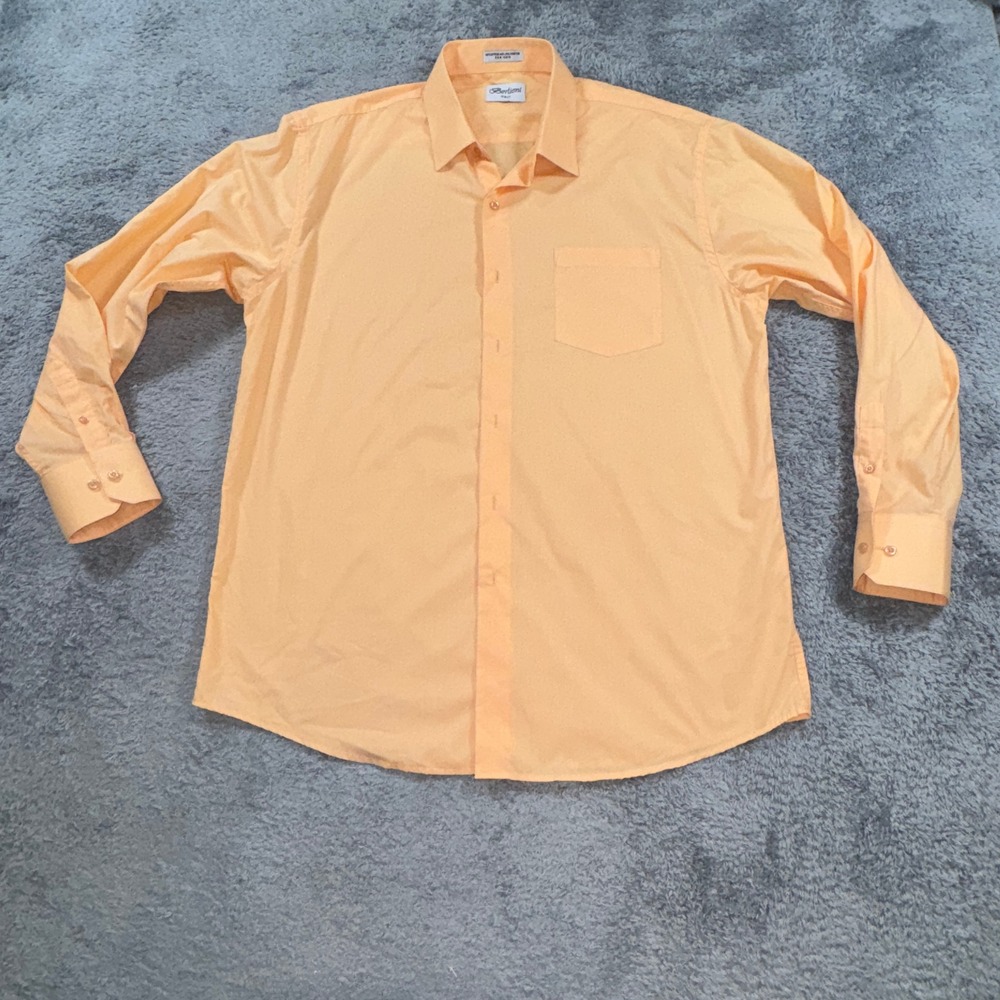 Berlioni Mens Button Down Dress Shirt XL Orange Solid Cotton Blend Long Sleeve